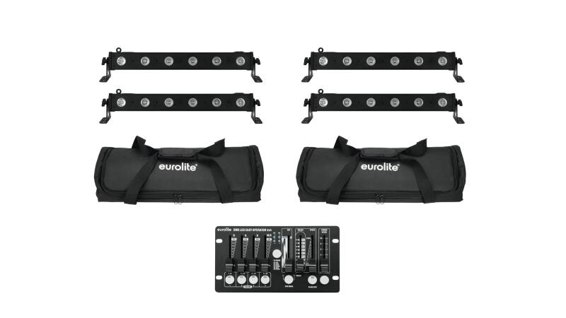 EUROLITE Set 4x LED BAR-6 QCL RGBW + 2x Soft-Bag + Controller