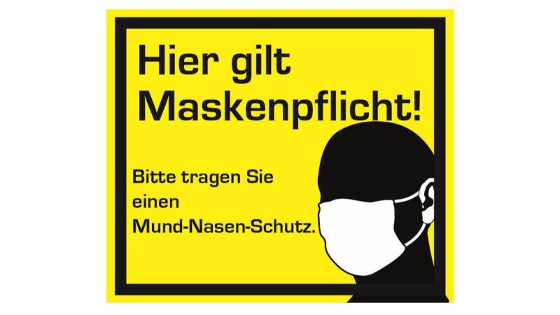 Hinweis Aufkleber - Maskenpflicht 32x27 (cm) Gelb Fußböden - Schutzlaminat