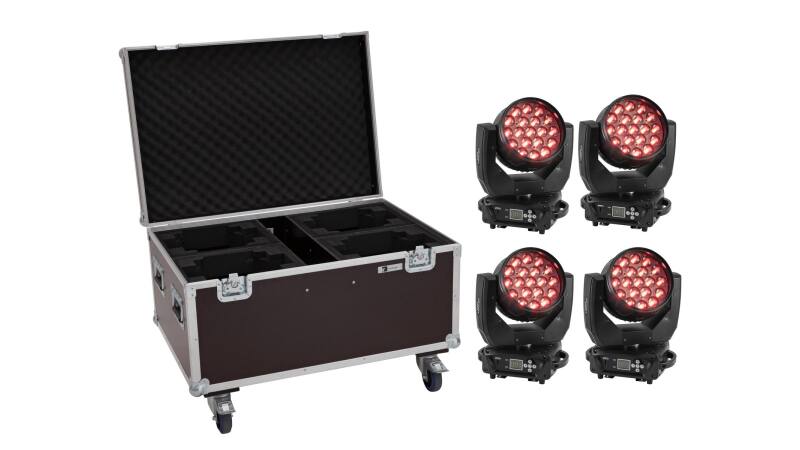 EUROLITE Set 4x LED TMH-X4 Moving-Head Wash Zoom + Case